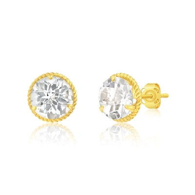 Max + Stone 14k Yellow Gold Roped Halo Round-cut Gemstone Stud Earrings (8mm) In White