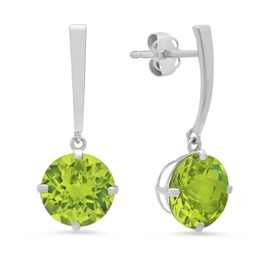 Max + Stone 14k White Gold Solitaire Round-cut Gemstone Drop Earrings (8mm) In Silver