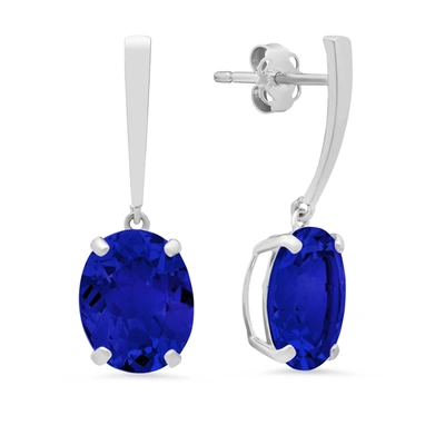 Max + Stone 14k White Gold Solitaire Oval-cut Gemstone Drop Earrings (10x8mm) In Blue