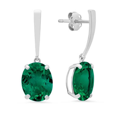 Max + Stone 14k White Gold Solitaire Oval-cut Gemstone Drop Earrings (10x8mm) In Green