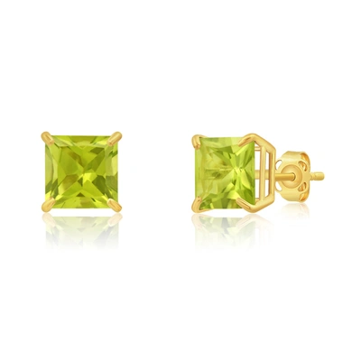Max + Stone 14k Yellow Gold Solitaire Princess-cut Gemstone Stud Earrings (7mm) In Green