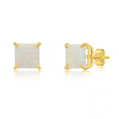 Max + Stone 14k Yellow Gold Solitaire Princess-cut Gemstone Stud Earrings (7mm) In White