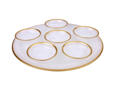 Classic Touch Decor Alabaster White Seder Plate With Gold Rim - 12.75"d X 4.25"h