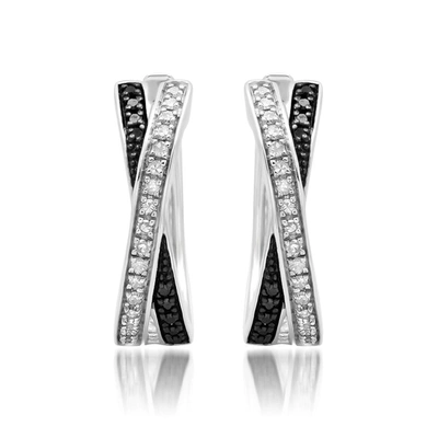 Max + Stone Sterling Silver Black And White Diamond 'x' Hoop Earrings (1/3 Cttw, J-k Color, I2-i3 Clarity)