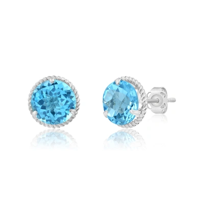 Max + Stone 14k White Gold Roped Halo Round-cut Gemstone Stud Earrings (8mm) In Blue