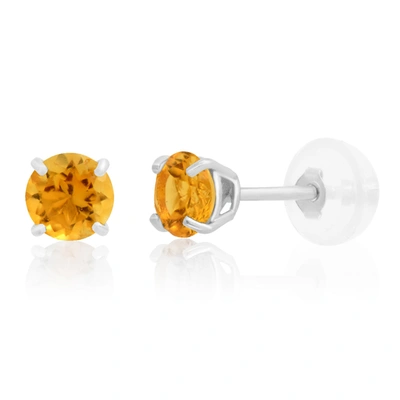 Max + Stone 14k White Or Yellow Gold Round Small 4mm Gemstone Stud Earrings In Orange