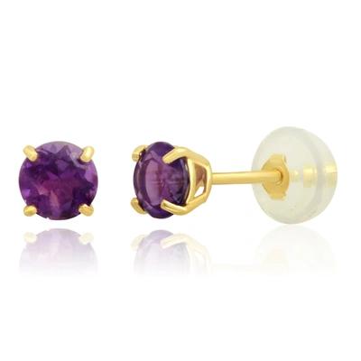 Max + Stone 14k White Or Yellow Gold Round Small 4mm Gemstone Stud Earrings In Purple