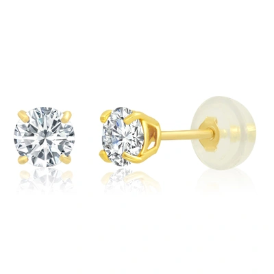Max + Stone 14k White Or Yellow Gold Round Small 4mm Gemstone Stud Earrings In Silver