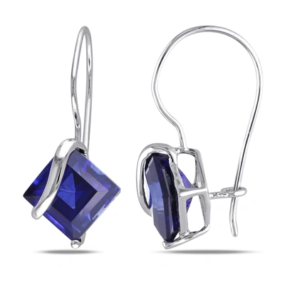 Mimi & Max 3 3/8 Ct Tgw Square Cut Created Blue Sapphire Earrings In 10k White Gold In Multi