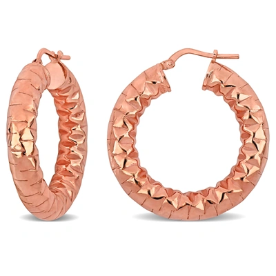 Mimi & Max 31.5 Mm Diamond Cut Hoop Earrings In Rose Plated Sterling Silver In Gold