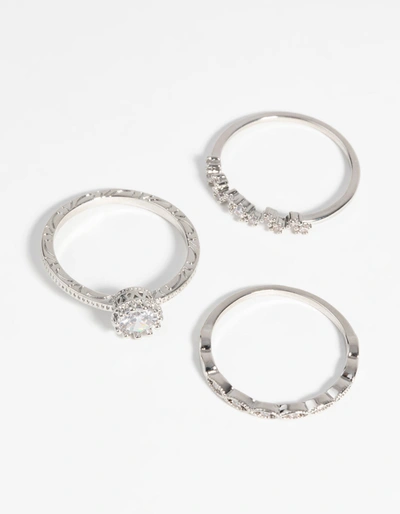 Lovisa Rhodium Cubic Zirconia Triple Band Ring In Silver