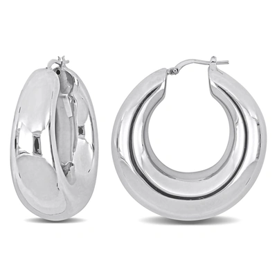 Mimi & Max 40 Mm Polished Hoop Earrings In Sterling Silver