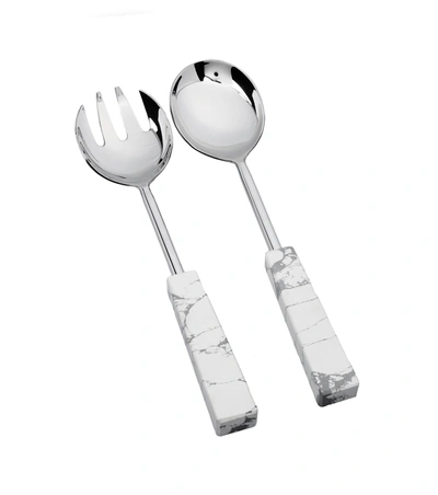 Classic Touch Decor Set Of 2 Stainless Steel Salad Servers With White And Grey Stone Handles