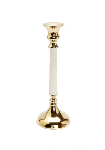 Classic Touch Decor Gold Taper Candle Holder With Marble Stem - 13"h
