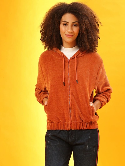 Campus Sutra Women Stylish Hooded Casual Sweatshirt In Brown