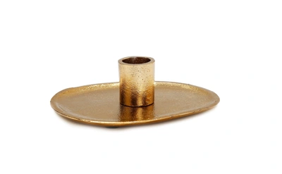 Classic Touch Decor Flat Gold Candle Holder