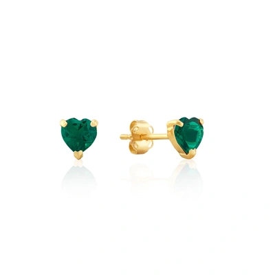 Max + Stone 14k White Or Yellow Gold 3 Prong Heart Shape Gemstone Stud Earrings In Green