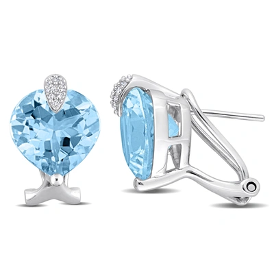 Mimi & Max Womens 18ct Tgw Heart-cut Sky Blue Topaz And 1/10ct Tdw Diamond Leverback Earrings In 14k White Gold