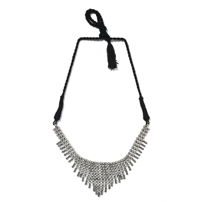 Sohi Silver Color Silver Oxidised Triangular Necklace For Women's In Black