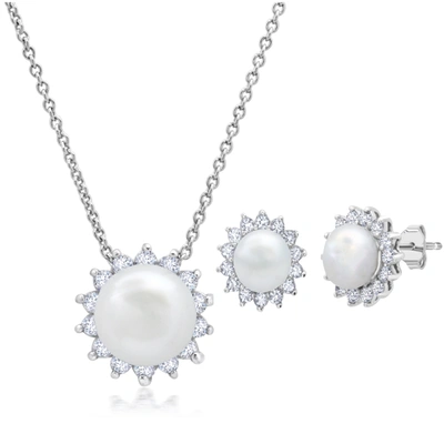 Max + Stone Sterling Silver Pearl & White Topaz 7mm Pendant Necklace And 6mm Stud Earring Set 18 Inch