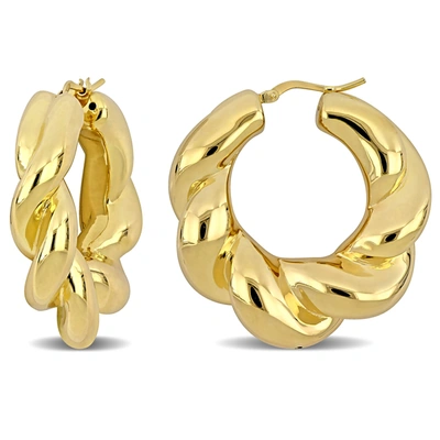Mimi & Max 39 Mm Hoop Earrings In Yellow Plated Sterling Silver In Gold