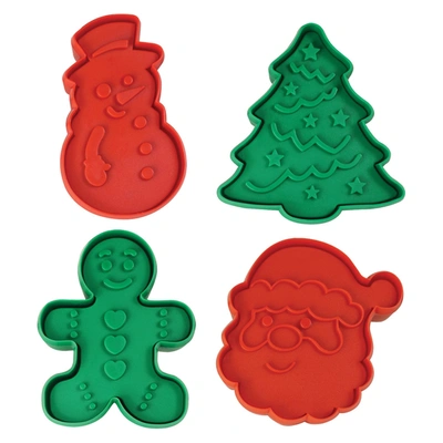 R & M International 4 Piece Double Sided Christmas Cookie Stamper Set, 2-inch In Multi
