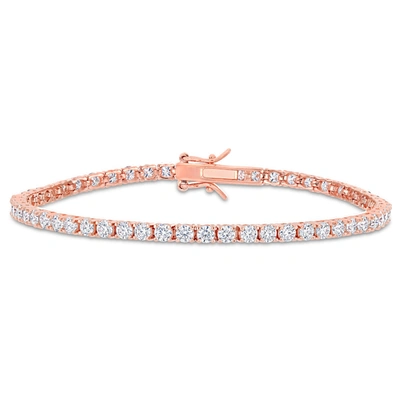 Mimi & Max 5 1/10 Ct Dew Created Moissanite Tennis Bracelet In Rose Gold Plated Sterling Silver In White