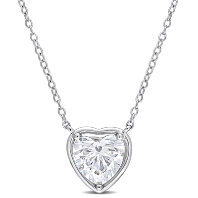 Mimi & Max 2 Ct Tgw Created Moissanite Halo Heart Pendant With Chain In Sterling Silver
