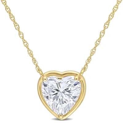 Mimi & Max 2 Ct Dew Created Moissanite Heart Pendant With Chain In 10k Yellow Gold In Silver