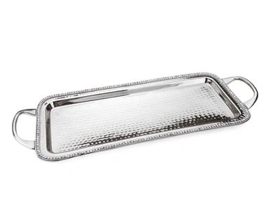 Classic Touch Decor Stainless Steel Rectangular Tray With Beaded Design