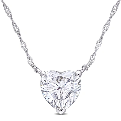 Mimi & Max 2 Ct Dew Heart Shape Created Moissanite Solitaire Pendant With Chain In 10k White Gold In Silver