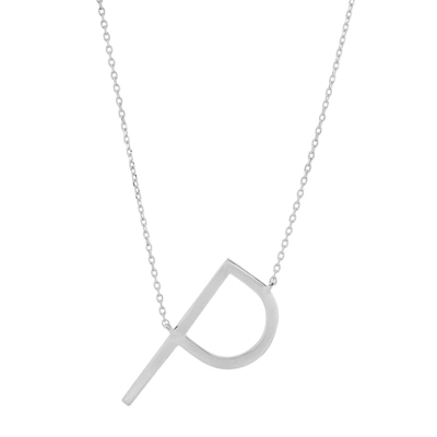 Max + Stone 10k Solid White Gold Large Sideways Block Letter Initial With Extendable Cable Chain, 16 To 18 Inche