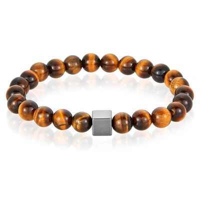 Crucible Jewelry Crucible Los Angeles 8mm Hematite Cube And Tiger Eye Beads Stretch Bracelet In Black