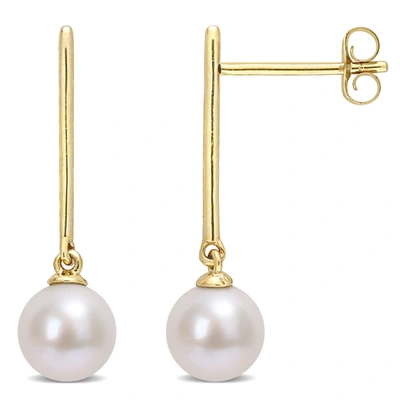 Mimi & Max 6-6.5 Mm Cultured Freshwater Pearl Linear Dangle Earrings In 10k Yellow Gold In White