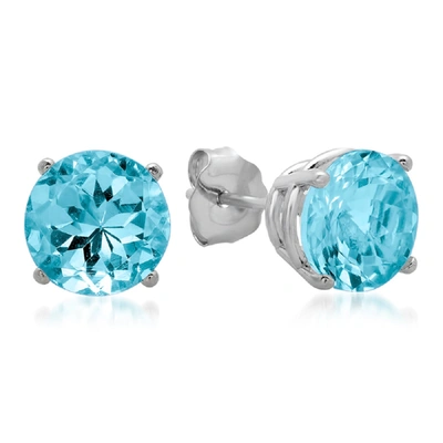 Max + Stone 10k White Gold 7mm Round Cut Aquamarine Stud Earrings In Blue