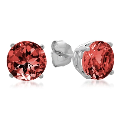 Max + Stone 10k White Gold 7mm Round Cut Aquamarine Stud Earrings In Red