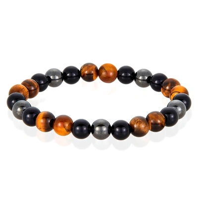 Crucible Jewelry Crucible Los Angeles 8mm Bead Stretch Bracelet Featuring Tiger Eye, Shiny Black Onyx And Magnetic He