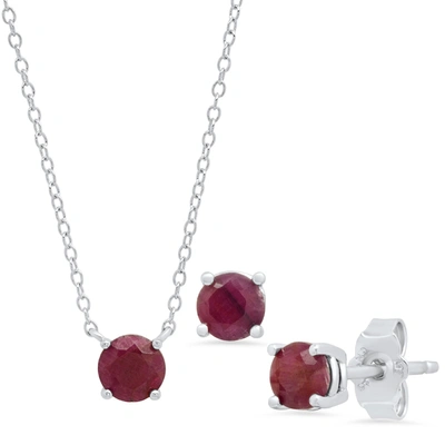 Max + Stone Sterling Silver Round Gemstone 4mm Earrings And 6mm Pendant Set