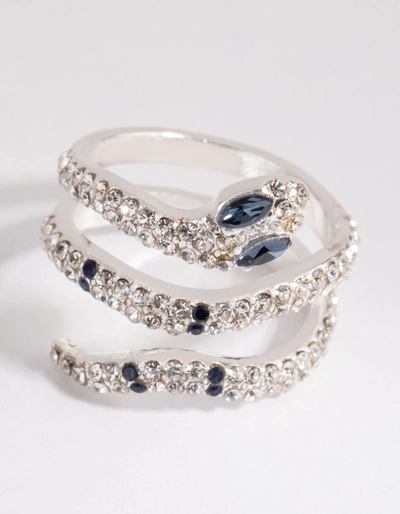 Lovisa Silver Diamante Blue-eyed Snake Ring In Multi