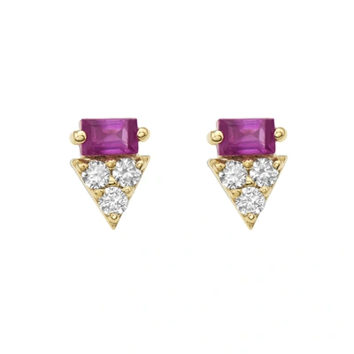 Fine Jewelry Baguette Ruby Diamond Triangle Stud Earrings 14k Gold In Purple