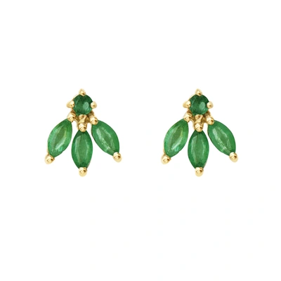 Fine Jewelry Emerald Peacock Stud Earrings 14k Gold In Green