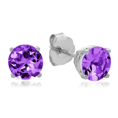 Max + Stone 10k White Gold 5mm Round Cut Stud Earrings In Purple