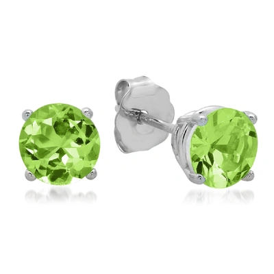 Max + Stone 10k White Gold 5mm Round Cut Stud Earrings In Green