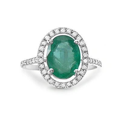 Fine Jewelry Emerald Diamond Halo Ring 14k Gold In Green