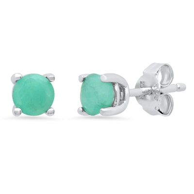 Max + Stone Sterling Silver 5mm Gemstone Round Stud Earrings With Push Backs In Green
