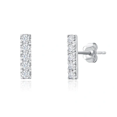 Max + Stone 14k White Gold Small 2mm Gemstone Bar Stud Earrings With Push Backs In Silver