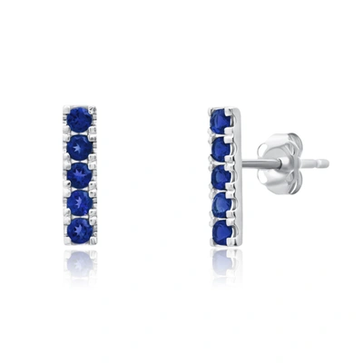 Max + Stone 14k White Gold Small 2mm Gemstone Bar Stud Earrings With Push Backs In Blue