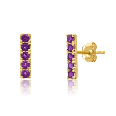 Max + Stone 14k Yellow Gold Small 2mm Gemstone Bar Stud Earrings With Push Backs