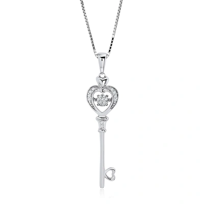 Max + Stone Dancing Diamond 'key To Her Heart' Pendant Necklace In 925 Sterling Silver (0.05 Ct. Tw)18" In 925 S