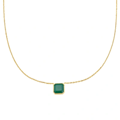 Fine Jewelry Emerald Cut Bezeled Emerald Necklace 14k Gold In Green